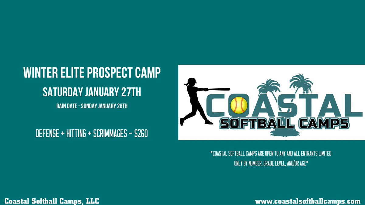 📢 Our Winter Elite Prospect Camp is open for registration! Register at coastalsoftballcamps.com! 🥎🌊