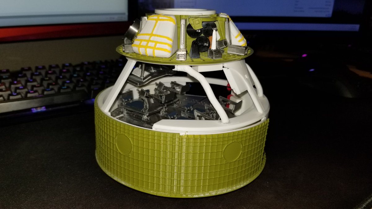 Next up was installing the crew compartment deck into the pressure vessel and adding the seats. ELCSS ducts were inserted and glued into place with the forward bay.