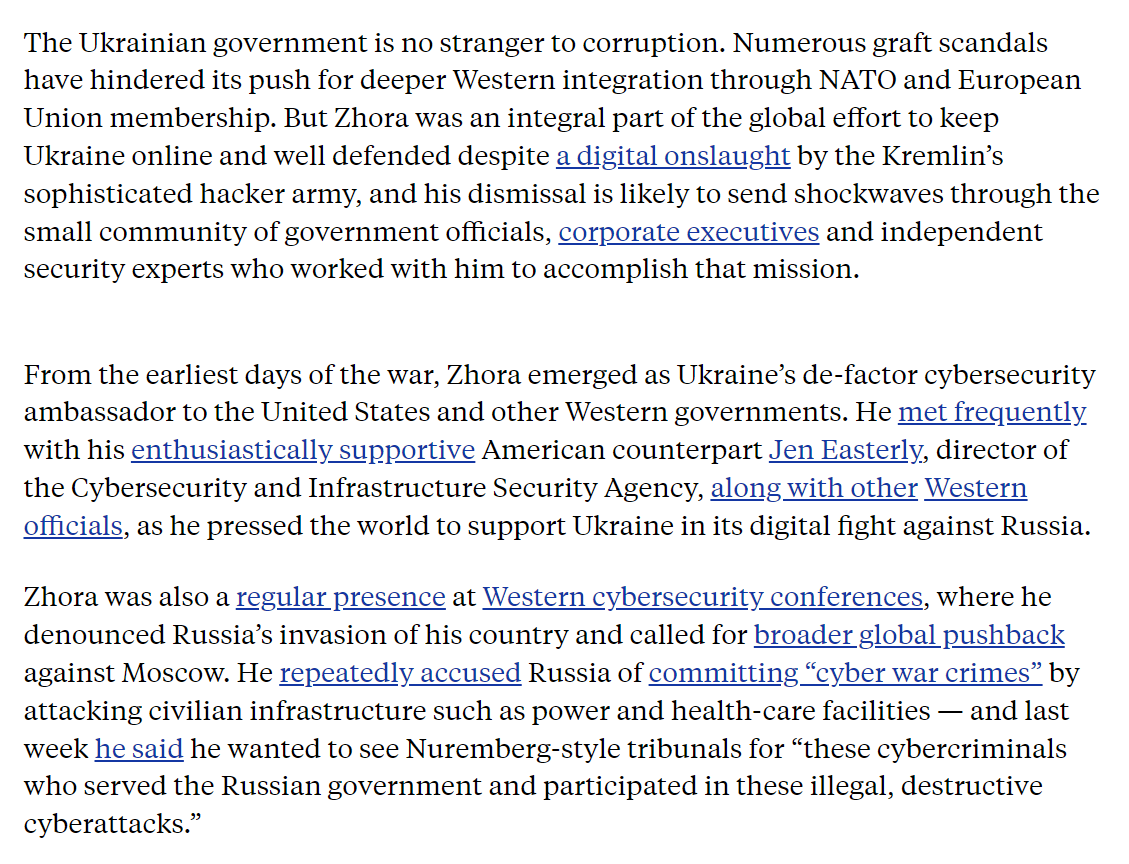 New from me: @VZhora was Ukraine's cyber ambassador to the West. Now that he's been fired, what happens to the digital security alliance he helped assemble? 'I hope it doesn't have any impact on [the U.S.-Ukraine cyber] partnership,' Zhora told me. themessenger.com/tech/ukraine-w…