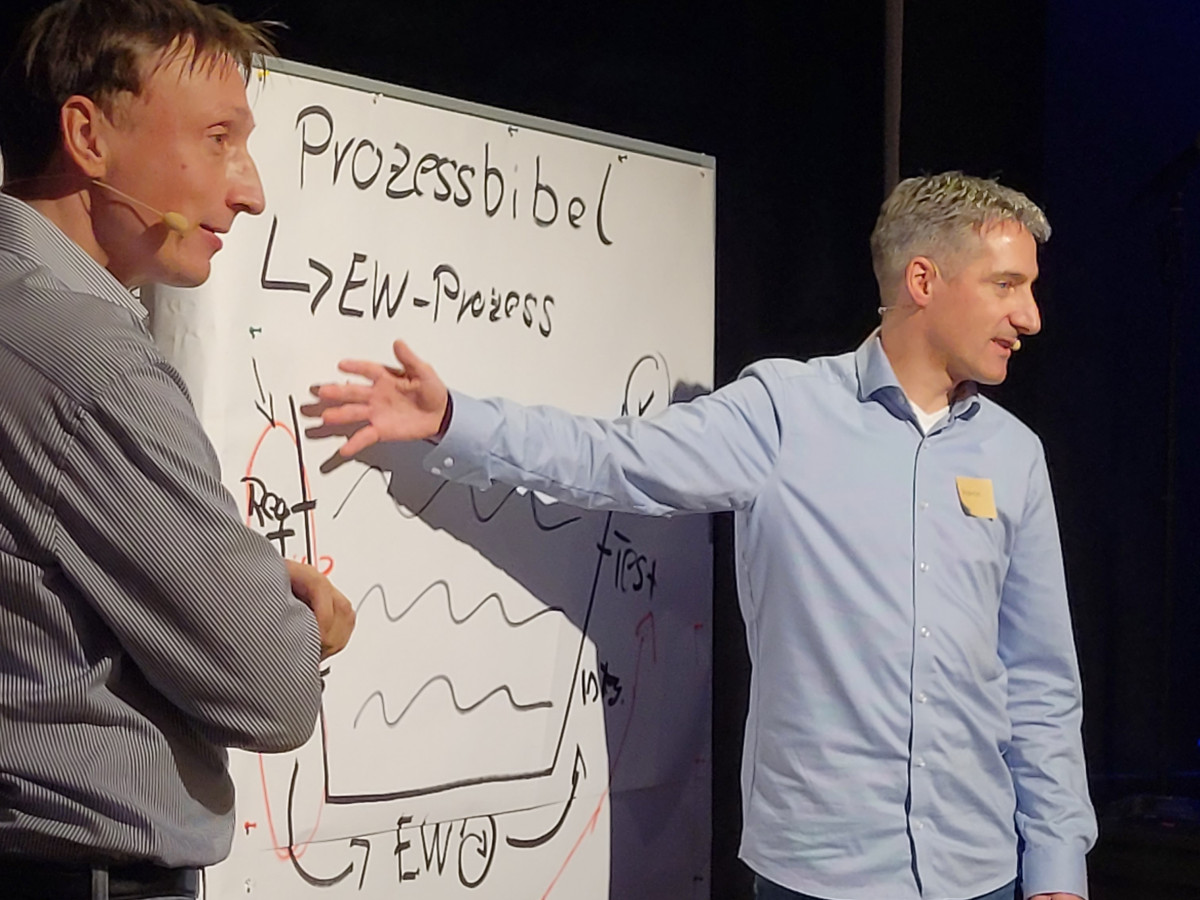 mITblick's tweet photo. Themengast Matthias Assel von @ThalesGermany und Moderator @marcoklemm bei der Agilen Nacht Stuttgart in der Rosenau:
Wenn agil NICHT passt - Praxistaugliche Ansätze in herausforderndem Umfeld  
Mehr dazu: https://t.co/q8widAvAjp

#Agile #Praxis #AgileNachtStuttgart #mITblick https://t.co/RyQdCP9lcY