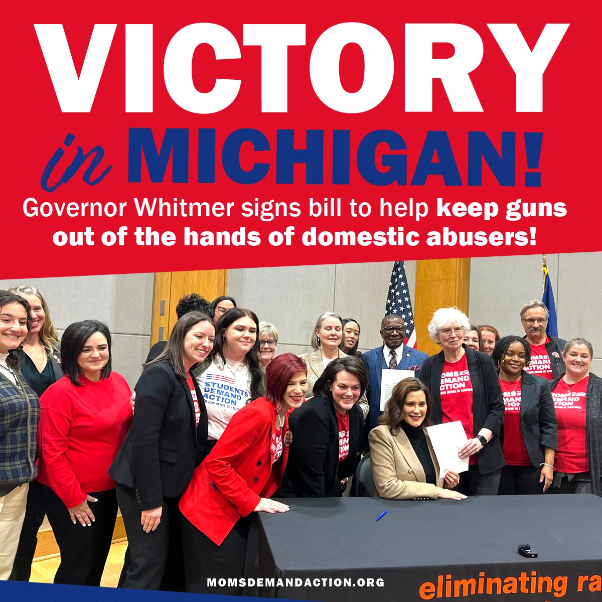 VICTORY! After tireless advocacy by our volunteers, Michigan @GovWhitmer just signed a bill into law that will prohibit people convicted of domestic violence misdemeanor offenses in Michigan from purchasing or possessing firearms. The bill signing comes just as #SCOTUS is…