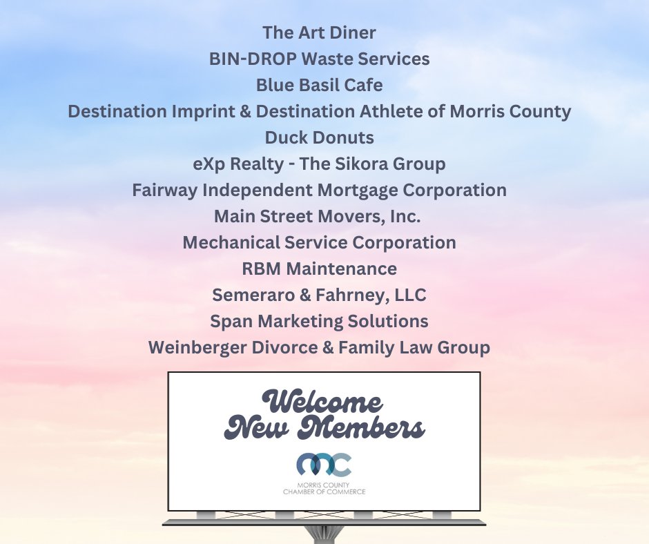 Welcome to the chamber's newest members. This dynamic group is yet another example of our vibrant county business community. Don't forget to extend a warm hello. #networking #newleads #njbusiness #njbiz #morriscounty #business