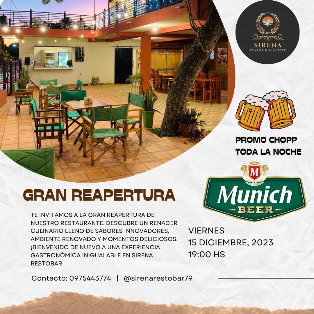 BarSirena's tweet photo. Ya tenemos fecha para la reapertura de nuestro RestoBar🤩 les esperamos a todos para pasar una noche diferente e increíble con muchas novedades
📌 Viernes 15 de Diciembre 19:00 Hs
Telef.: 0975443774 https://t.co/XW14a3IWLd