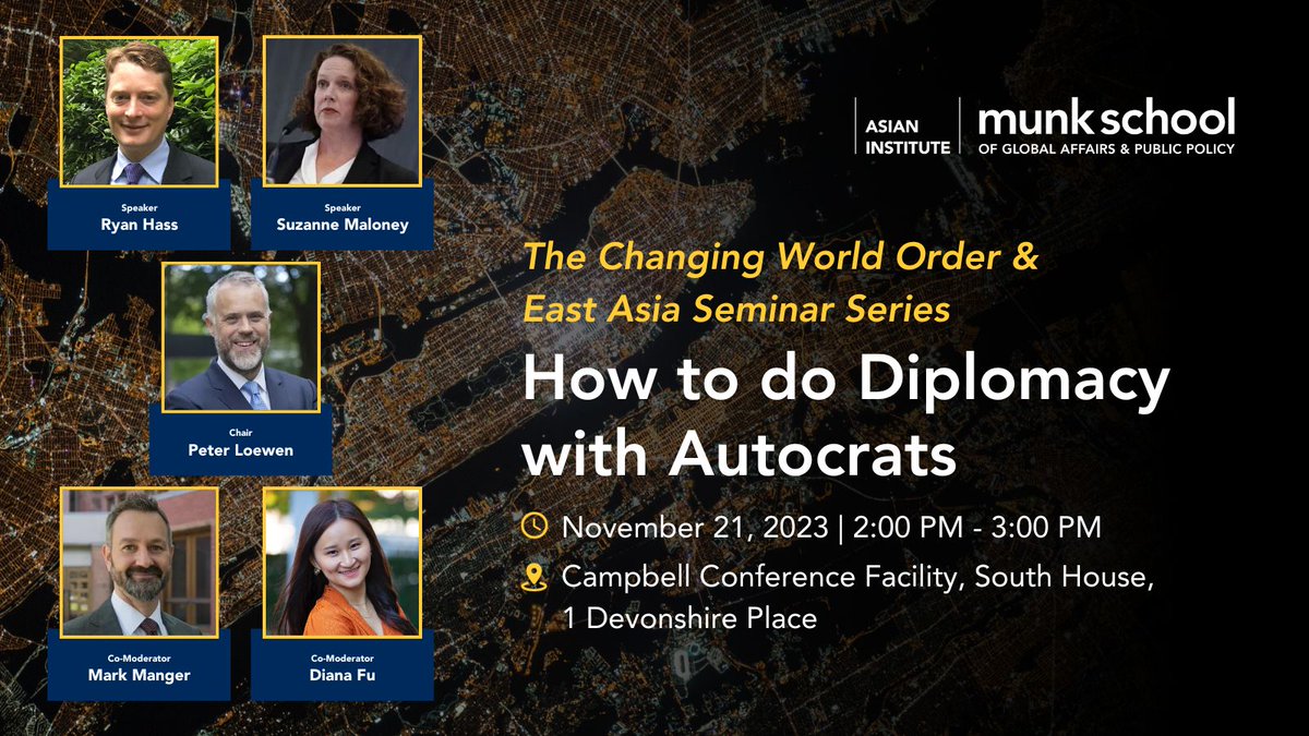 Global democratic backsliding has divided the world into two camps: democracies and autocracies. Join us at the Munk School for an exploration of the art of diplomatic relations. uoft.me/diplomacy-auto…