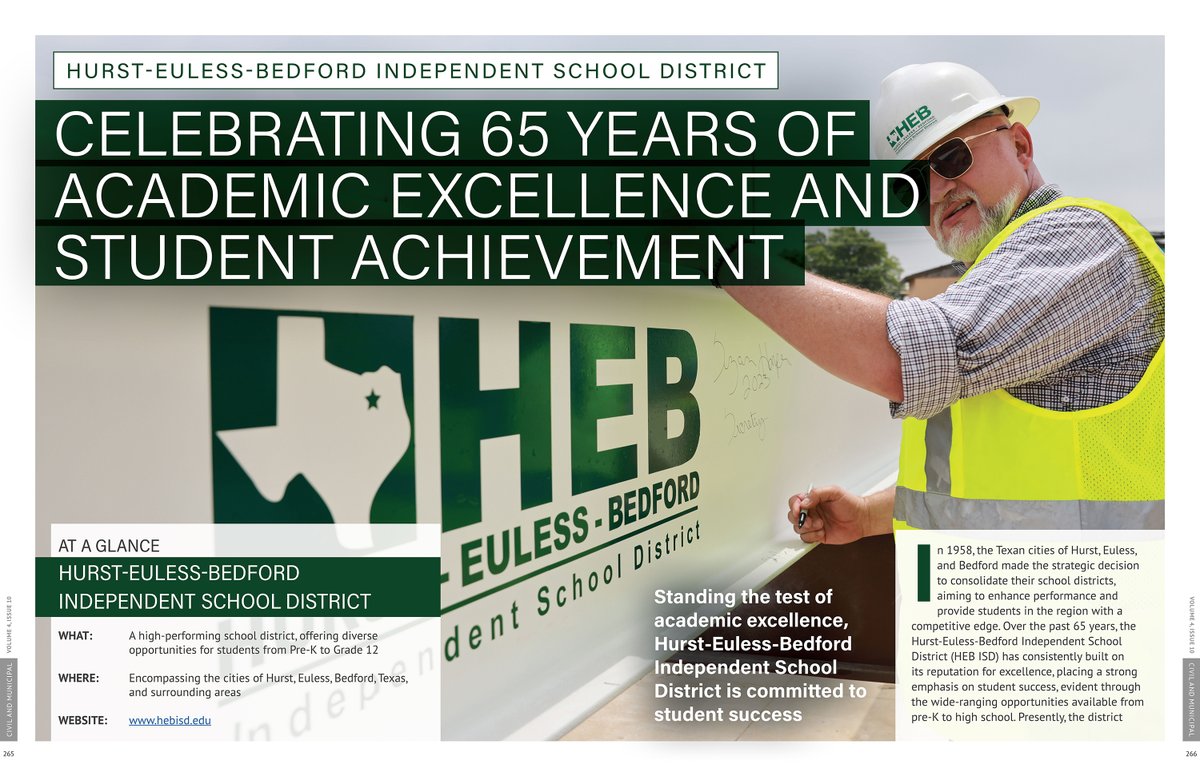 Extra! Extra! Read all about it!
For the second year in a row, HEB ISD has been featured in Business View Magazine. Check it out here...businessviewmagazine.com/civil.../oct-2…