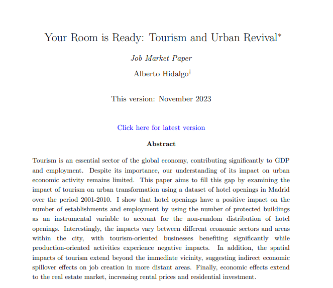 alb_hidalgo's tweet photo. Hello #EconTwitter! 

🚨I am excited to share my JMP: "Your Room is Ready: Tourism and Urban Revival".🚨

👉Full draft at https://t.co/Jc7FmtitJH

A 🧵📷 (1/4) https://t.co/Mc9sXQlYAc