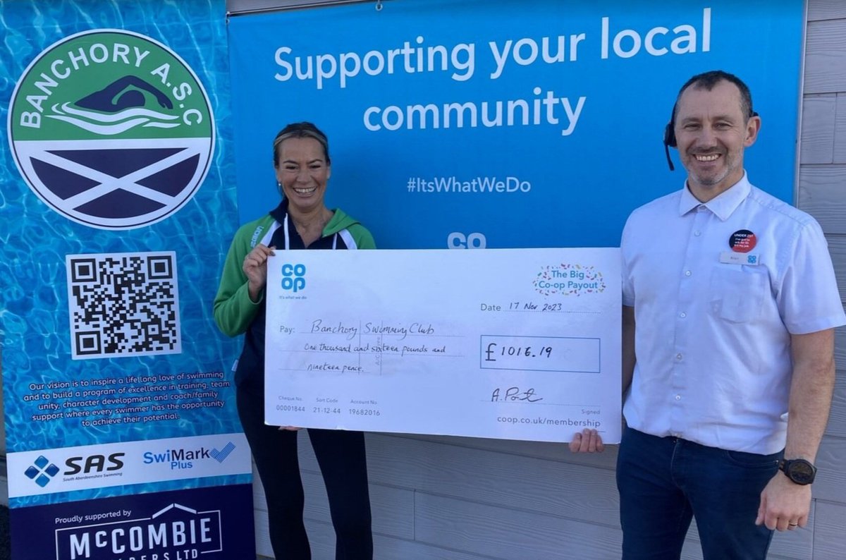 Wilsonpaulh's tweet photo. Great morning at Hill of Banchory store for #CoopCelebration  Over £3000 donated by Coop members to SCILL (Supporting Children in Learning for Life), Gravitate North East  and Banchory Swimming Club. @coopuk #ItsWhatWeDo https://t.co/sUbsm7LkMc