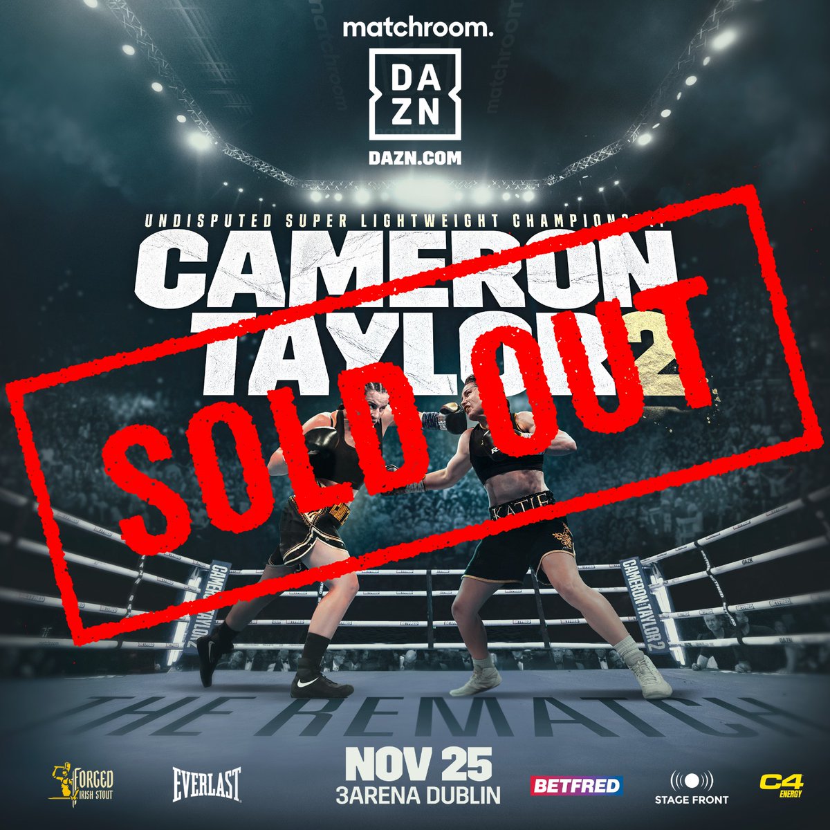 🎟️ #CameronTaylor2 is 𝗦𝗢𝗟𝗗 𝗢𝗨𝗧 🇮🇪 @3ArenaDublin Don't miss the action live on @DAZNBoxing this Saturday 👊