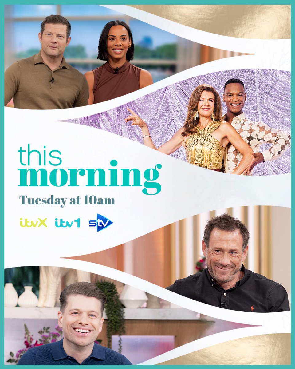 This Morning (@thismorning) on Twitter photo Coming up on Tuesday's #ThisMorning with <a href="/radioleary/">Dermot O'Leary</a> & <a href="/RochelleHumes/">Rochelle Humes</a>:
π Strictly stars <a href="/Annabel_Croft/">Annabel Croft</a> and <a href="/jojo_radebe/">Johannes Radebe</a>.
πͺ SAS: Who Dares Wins <a href="/jason_carl_fox/">Jason Fox</a>'s next mission.
π Nathan Anthony's Christmas dinner using an air fryer.
Tune in from 10am on ITV1, STV and ITVX.πΊ Coming up on Tuesday's #ThisMorning with <a href="/radioleary/">Dermot O'Leary</a> & <a href="/RochelleHumes/">Rochelle Humes</a>:
π Strictly stars <a href="/Annabel_Croft/">Annabel Croft</a> and <a href="/jojo_radebe/">Johannes Radebe</a>.
πͺ SAS: Who Dares Wins <a href="/jason_carl_fox/">Jason Fox</a>'s next mission.
π Nathan Anthony's Christmas dinner using an air fryer.
Tune in from 10am on ITV1, STV and ITVX.πΊ