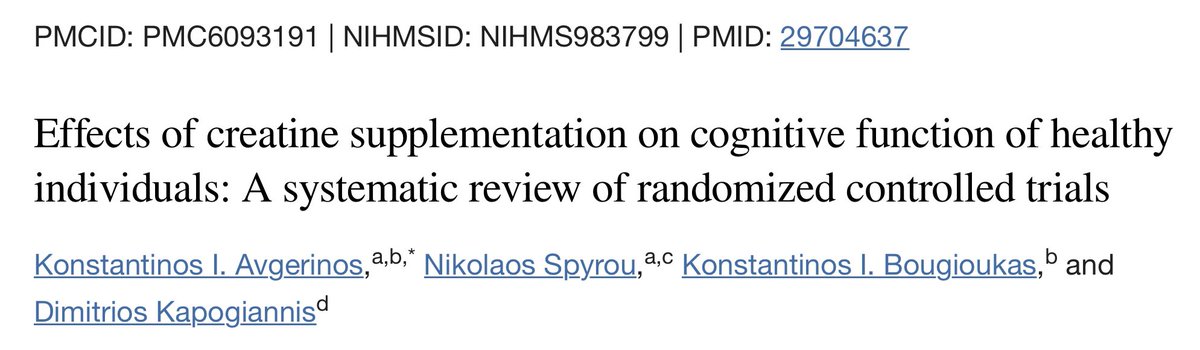 paulsaladinomd's tweet photo. 3. Creatine

Creatine supplementation has been shown to improve cognition and memory. https://t.co/OCXttZrnYH