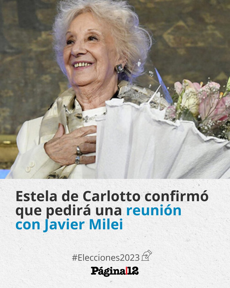 "CUANDO SEA PROPICIO Y PRUDENTE" [bit.ly/49KoCVp]

👉 La presidenta de Abuelas de Plaza de Mayo dijo que le pedirán una audiencia a Javier Milei, como lo hicieron “con todos los anteriores” presidentes y recordó que Mauricio Macri fue el único que no las recibió.
