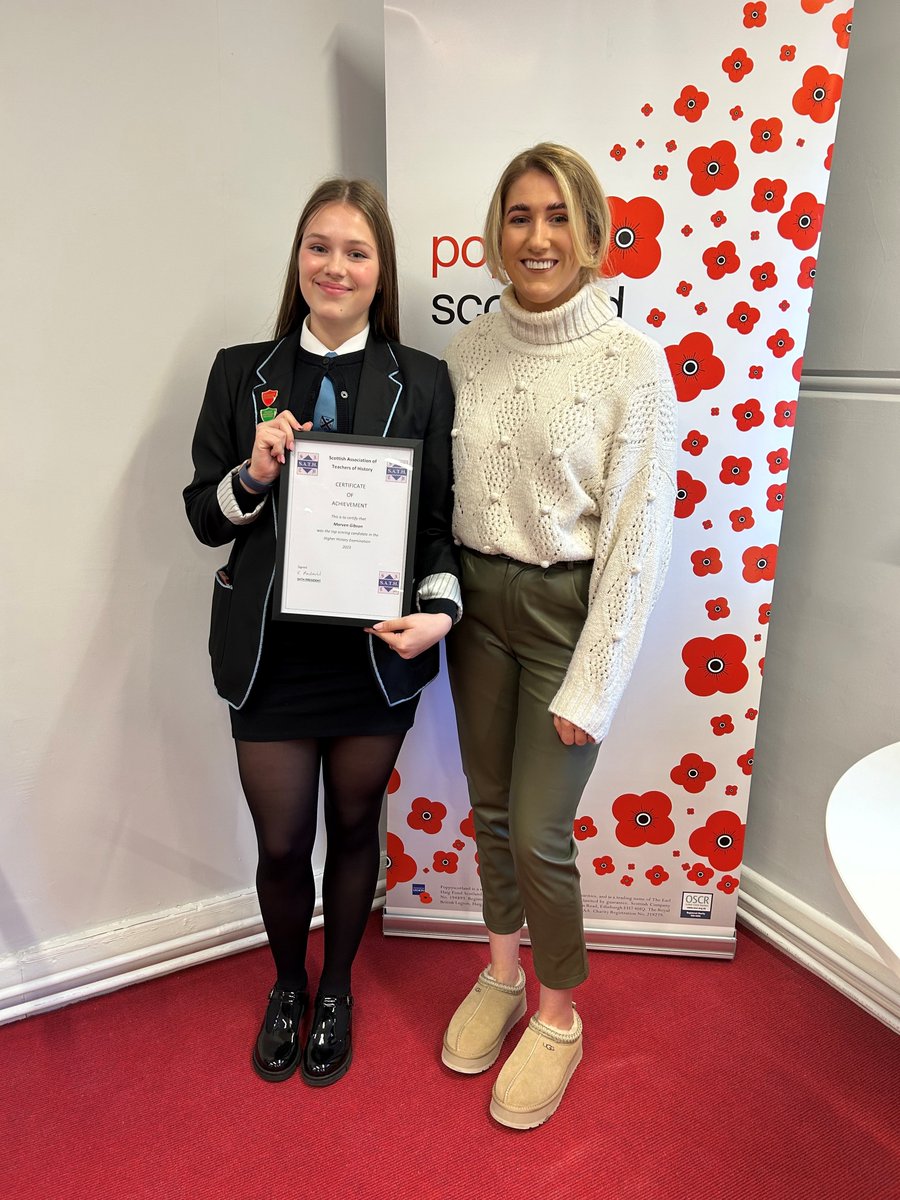 A huge well done from SATH to Morven Gibson from Gleniffer High School in Paisley.  Morven achieved the highest mark in the Higher History exam.  An outstanding achievement! #SATHConference @GlenifferHigh  With her very proud teacher Miss Dalgleish :)