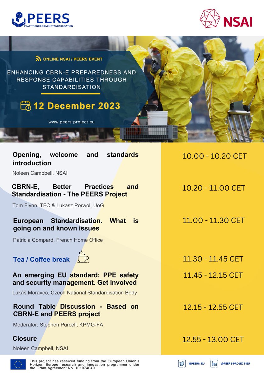 Registration for the <a href="/NSAI_Standards/">NSAI</a>  &amp; <a href="/peers_eu/">peers_eu</a>  #webinar on enhancing #cbrne #preparedness and #response capabilities through #standardisation is open at: bit.ly/3uclRfC!