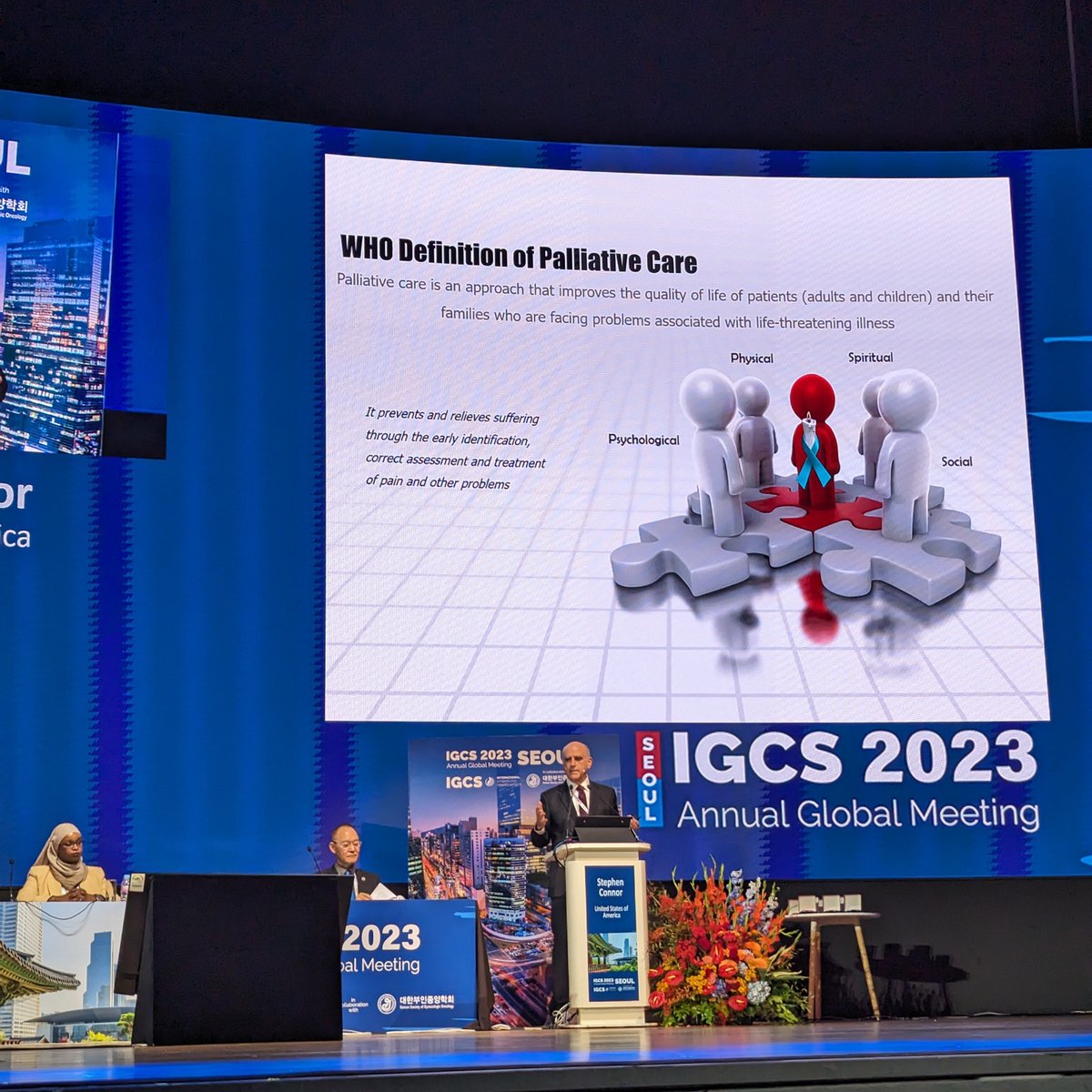 IGCSociety's tweet image. Keynote Speaker, Dr. Stephen Connor, Executive Director of @WHPCA further illuminated the topic, providing data on health-related suffering in gyn cancers and helped the delegation to understand the WHO Public Health Model for #PalliativeCare Development. #IGCS2023