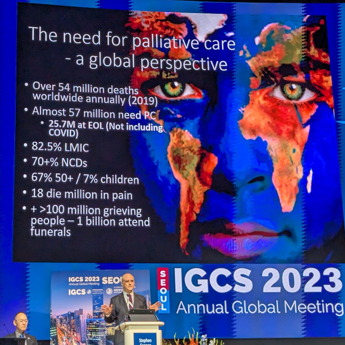 IGCSociety's tweet image. Keynote Speaker, Dr. Stephen Connor, Executive Director of @WHPCA further illuminated the topic, providing data on health-related suffering in gyn cancers and helped the delegation to understand the WHO Public Health Model for #PalliativeCare Development. #IGCS2023