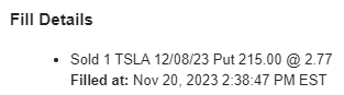 Options2Retire's tweet photo. I sold to open a new $TSLA cash-secured put and pocketed $277:

👉STO 1 $TSLA 12/8 $215 put
👉Delta: -0.19
👉Monthly return of 2.15% if it expires worthless

#Optionselling #OptionsTrading #Options #TSLA #tesla #cashsecuredput https://t.co/BtKAveNfHP
