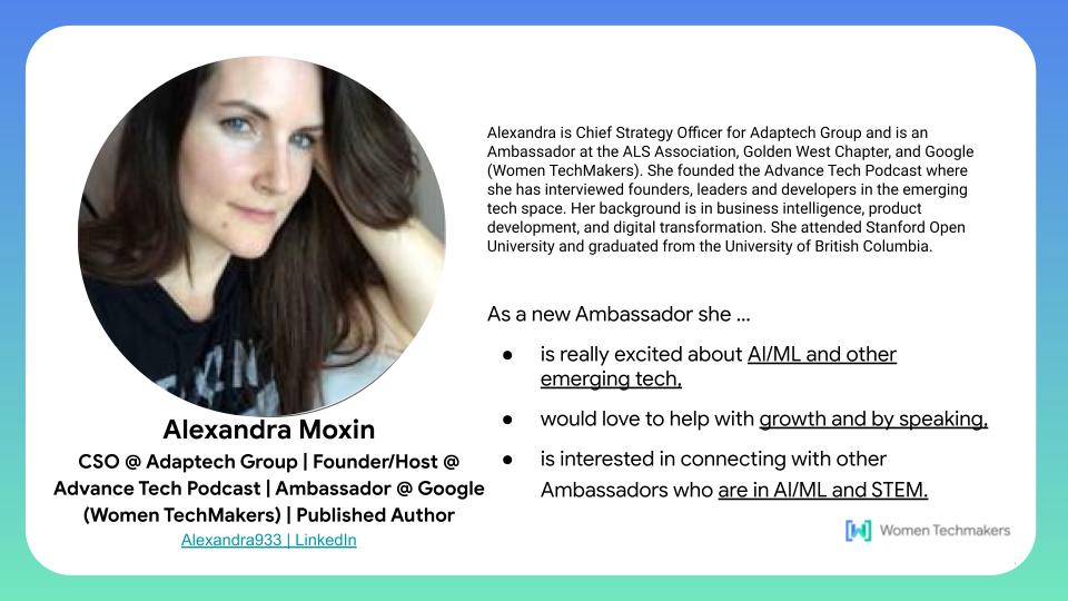 Alexandra933's tweet image. I’m happy to share that, along with the groundbreaking work being accomplished at @adaptechgroup, I’ve joined the @WomenTechmakers initiative at @Google!
Looking forward to speaking and educating on #eventmodeling #AI #machinelearning