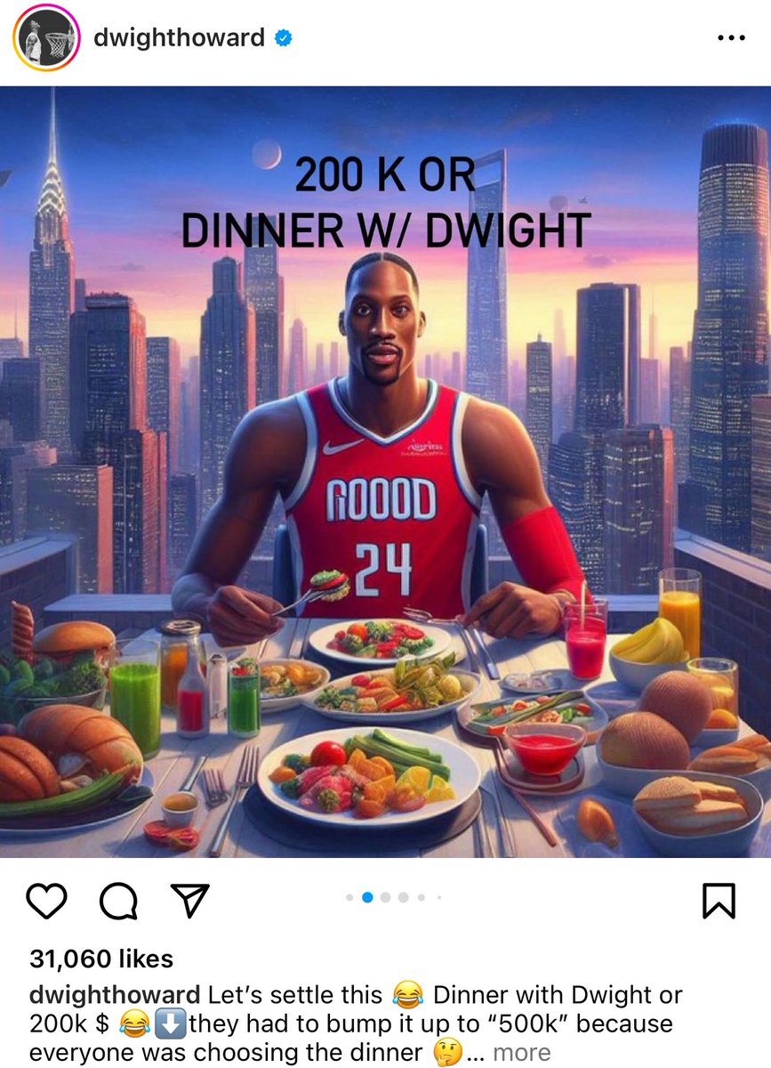LegionHoops's tweet photo. Dwight Howard has a question: $200K or dinner with him? https://t.co/HZlyYLEfEA