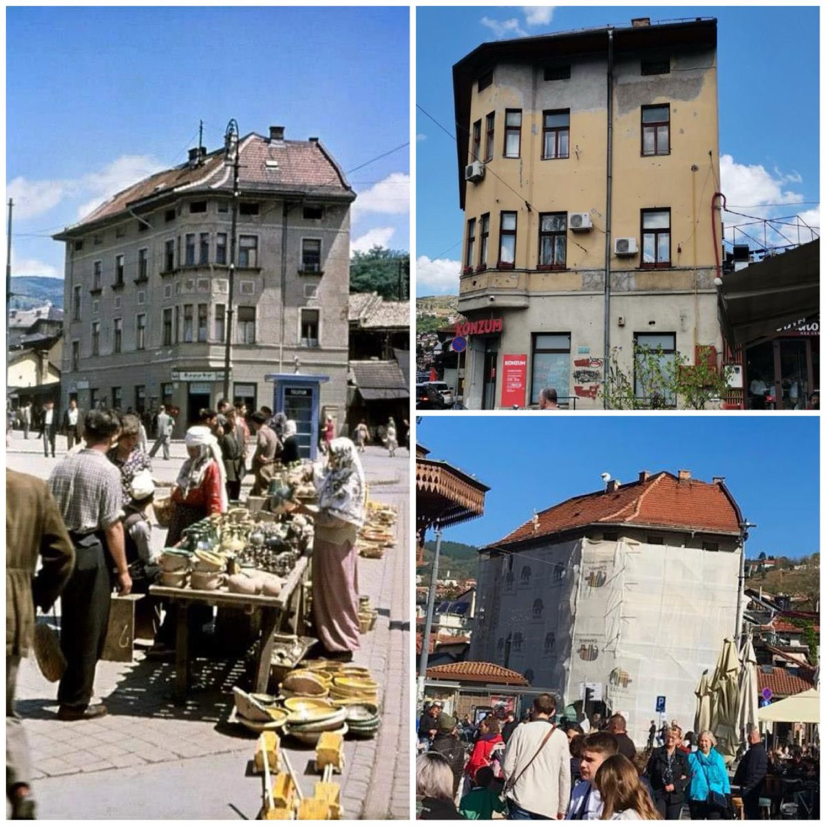 BenjaminaKaric's tweet photo. Sarajevski vremeplov kroz pogled na samo jednu zgradu u ulici Safvet- bega Bašagića. 

Do kraja sedmice završava se rekonstrukcija fasade a razglednica ovog dijela grada biće drugačija 💫

Za ljepše lice našeg grada ❤️ https://t.co/KDEALVcWT9