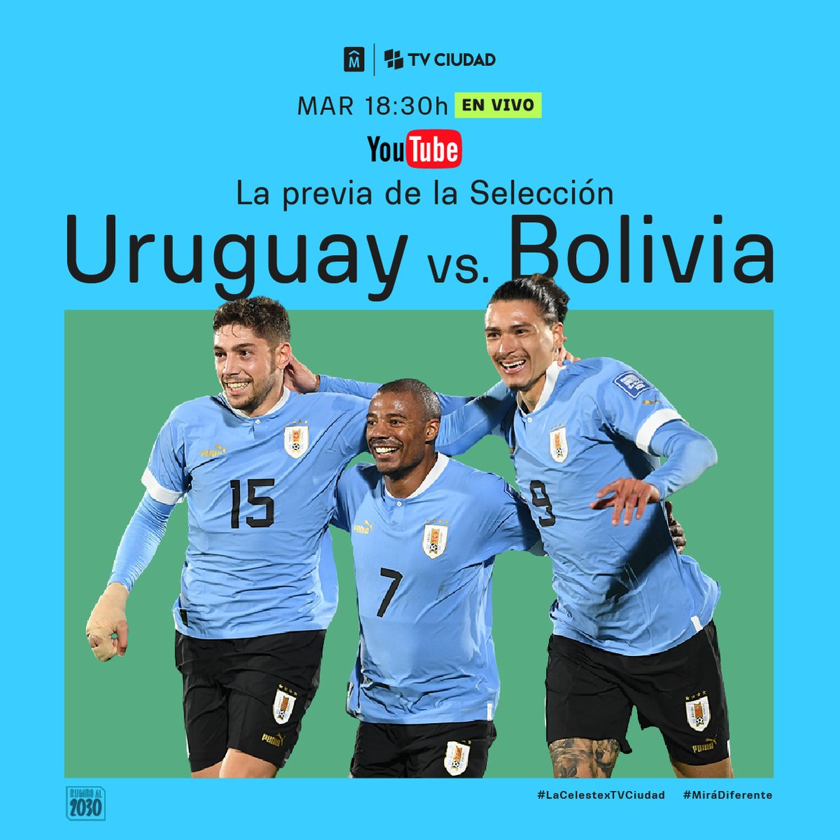TVCIUDADuy's tweet image. Activá el recordatorio 🔔

Mañana juega Uruguay 🇺🇾 contra Bolivia ✌️antes del partido, sumate a la previa de #LaCelestexTVCiudad

EN VIVO por YouTube» Con @Vithurbide, @maxipt, JP y Yamandú Cardozo, tras su regreso de los Latin Grammys ¡Uruguay nomá!
👉youtube.com/@TVCiudad6.1👈