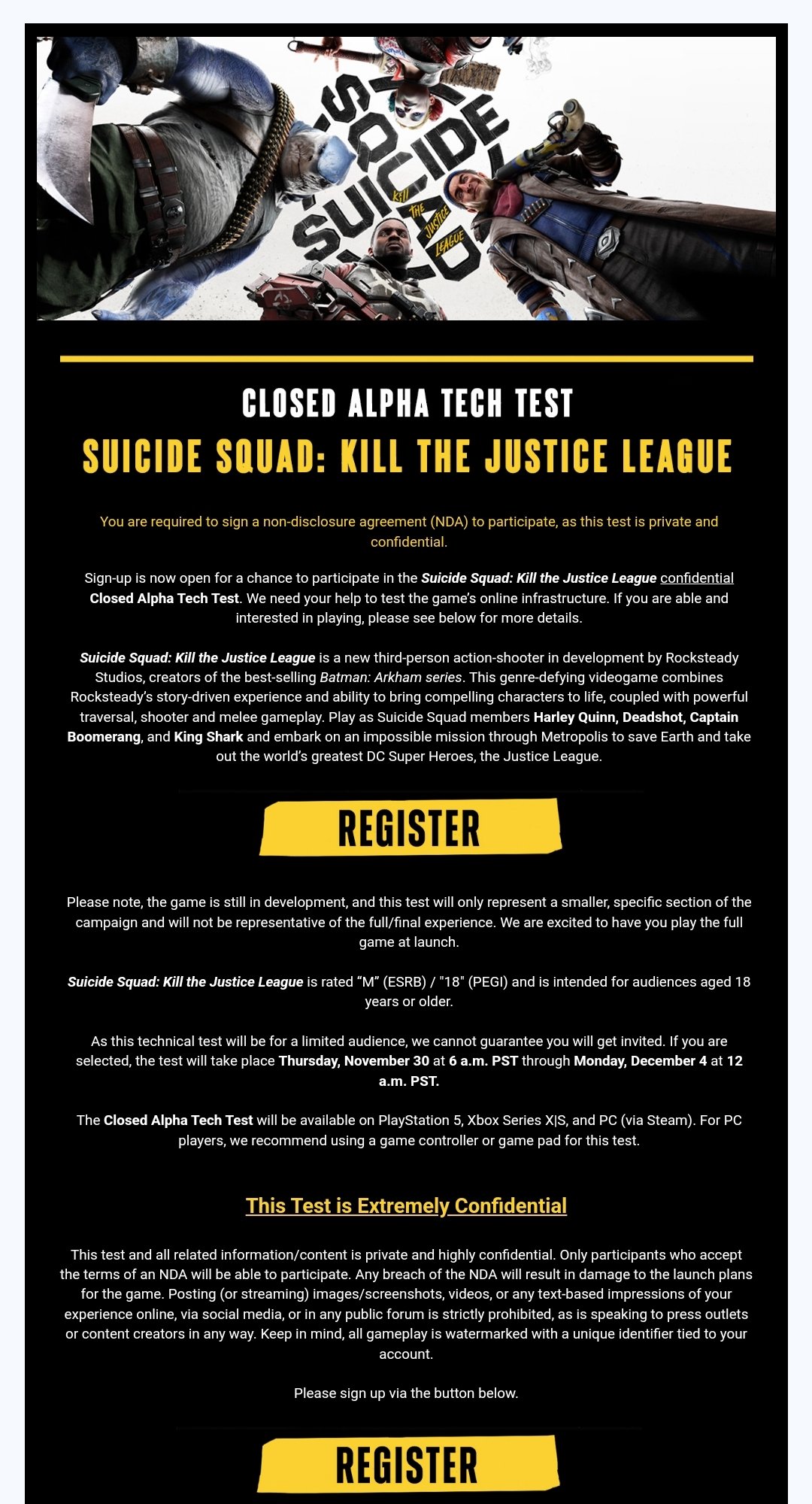Suicide Squad: Kill the Justice League – Alpha Sign Up