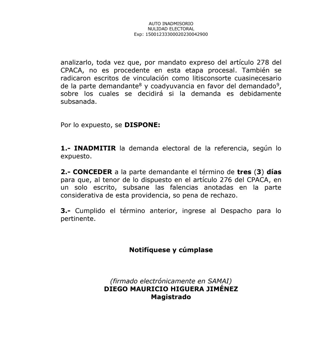 Atención: Tribunal Administrativo de Boyacá <a href="/TRIBUNAL_ADMBOY/">TRIB. ADM. DE BOYACÁ</a> expidió auto inadmisorio a la demanda presentada contra el alcalde electo de Tunja Mikhail Krasnov.