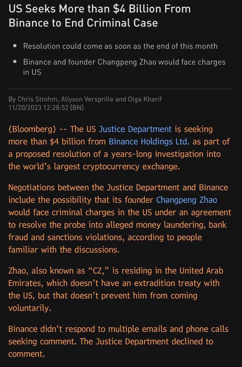 Binance is pumping. Binance and BNB is no longer a security if Binance pays 4 billion dollars.