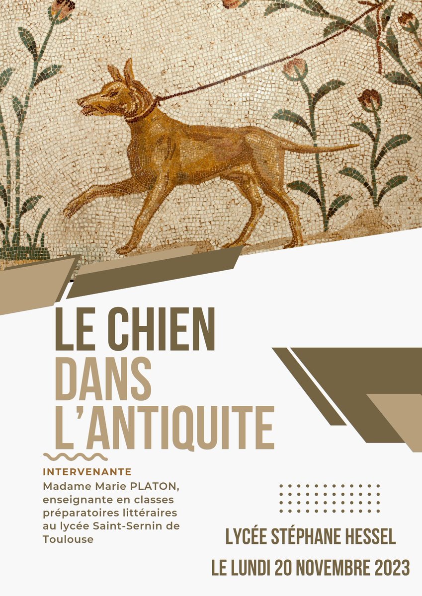 Une superbe conférence de Marie Platon au <a href="/LyceeHessel31/">Lycée Stéphane Hessel</a>  sur le chien dans l'Antiquité ! Avec les élèves du <a href="/CollegeJolimont/">Collège Jolimont 📚</a> et ceux de #LCA #HGGSP #HLP du lycée ! En prime présentation des #CPGE du @lyceesaintser