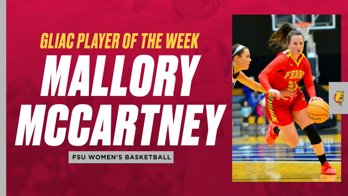 ferrisathletics's tweet photo. CONGRATS! Senior guard Mallory McCartney tabbed as GLIAC Offensive Player of the Week! Go Bulldogs! https://t.co/yFAguIu4zc @FerrisWBBall https://t.co/nfIgZzQgzN