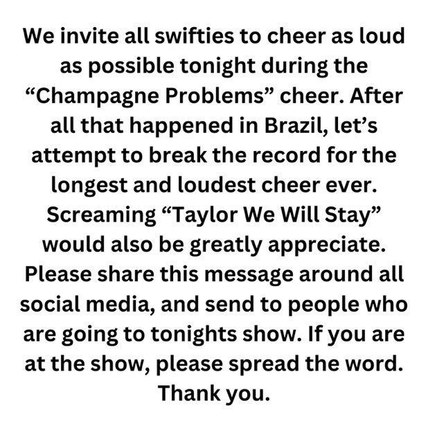 BRAZIL SWIFTIES GOING TONIGHT. MAKE IT HAPPEN!! #TaylorWeWillStay #RioDeJaneiroTSTheErasTour