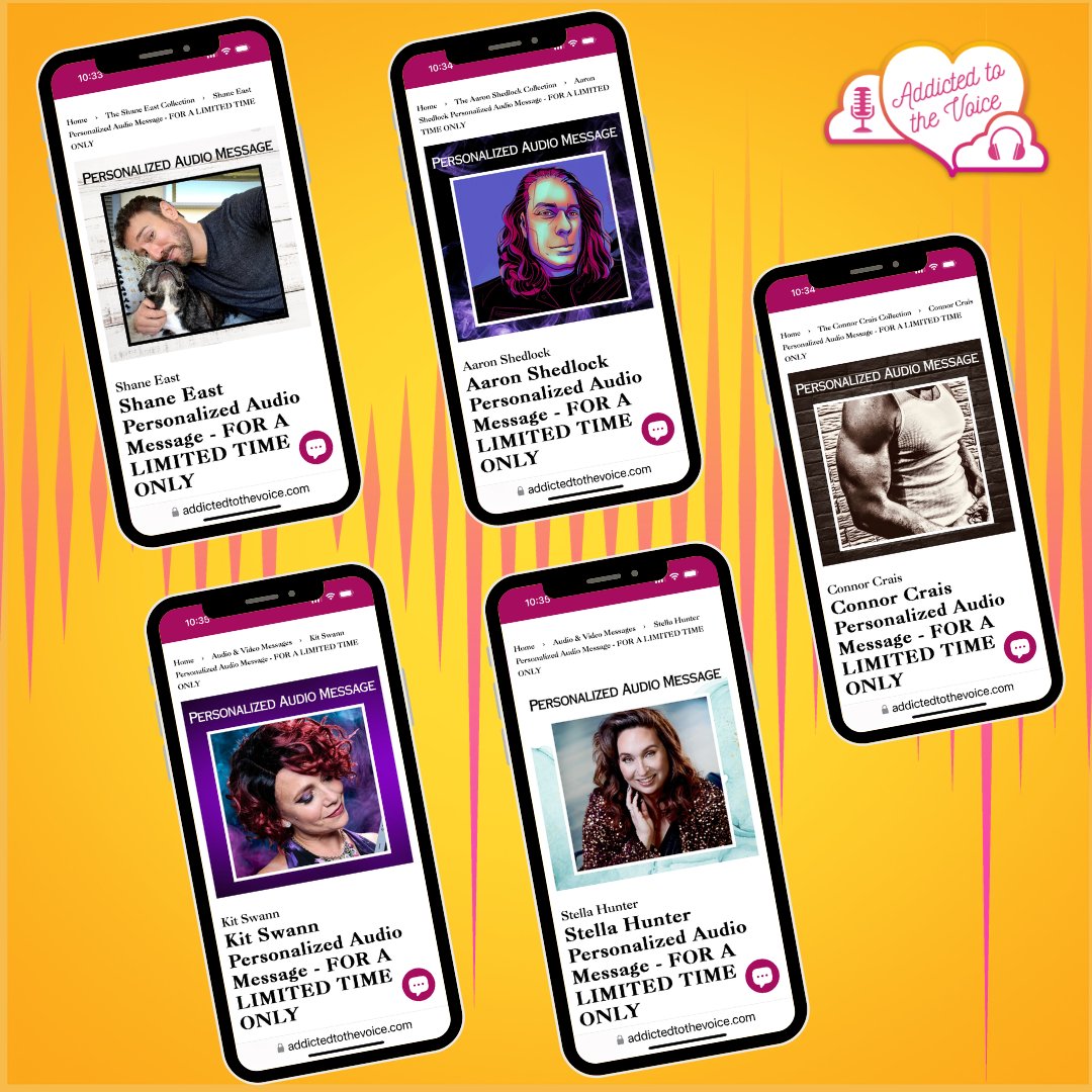 VoiceAddicted2's tweet image. 5 1/2 days left to order! These personal messages will NOT be included in the Black Friday/Small Business Saturday upcoming sale. Orders accepted through 11:59 p.m. PT, November 25th. 🎧🎙️🎥
AddictedtotheVoice.com
#shaneeast #connorcrais #aaronshedlock #stellahunter #kitswann