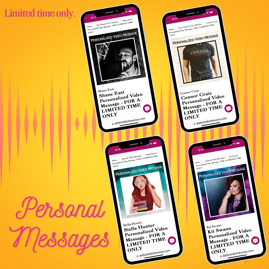 VoiceAddicted2's tweet image. 5 1/2 days left to order! These personal messages will NOT be included in the Black Friday/Small Business Saturday upcoming sale. Orders accepted through 11:59 p.m. PT, November 25th. 🎧🎙️🎥
AddictedtotheVoice.com
#shaneeast #connorcrais #aaronshedlock #stellahunter #kitswann