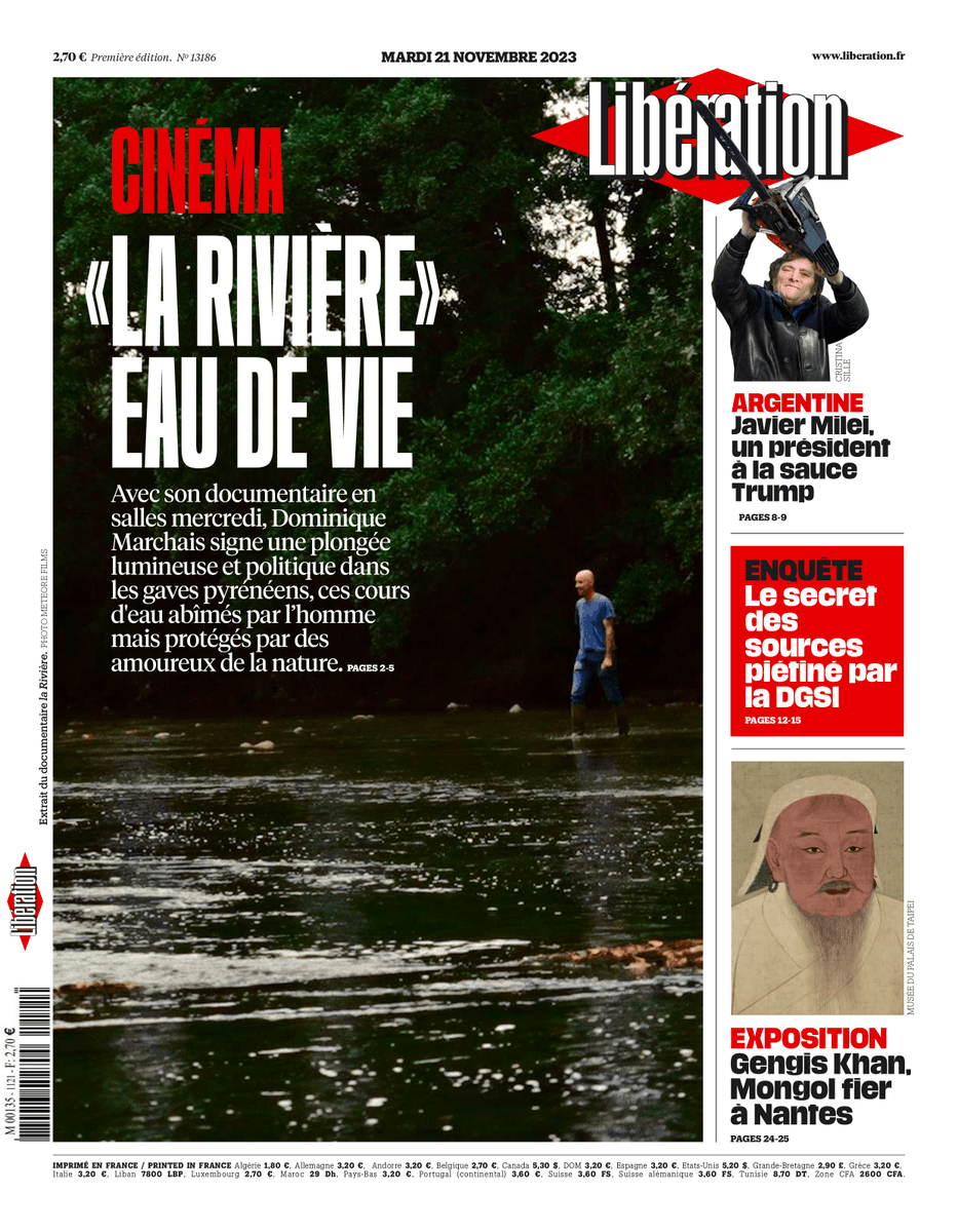 🔴 «La rivière» eau de vie. C'est la une de <a href="/Libe/">Libération</a> ce mardi. 

Lire : journal.liberation.fr