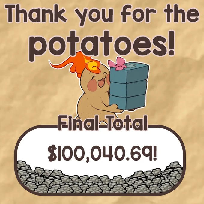 Thank you for the potatoes! Final total: $100,040.69