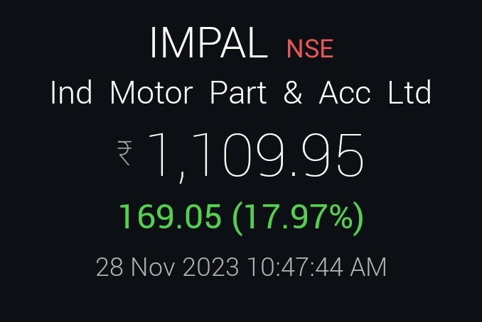 Markets_Mindset's tweet photo. #India Motor Parts 850/900 to 1100++ in just 2 sessions. Inches away from getting locked in UC 🎯🎯💥💥
#AnalysisThatMatters #NSE
#StockMarket #BSE https://t.co/8YDQ30E3lO