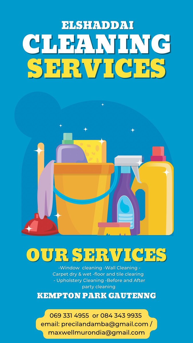 what's happy spotless please if 🫶🔥#ElshaddaiCleaningServices hasn't visit folks we provides window cleaning , upholstery cleaning and all sort of cleaning services 🔥🥺@Elshaddai_Servi 

W/A wa.me/c/27693314955 

Perfume Metro FM Cyan matthew lani #capitec eugene khoza