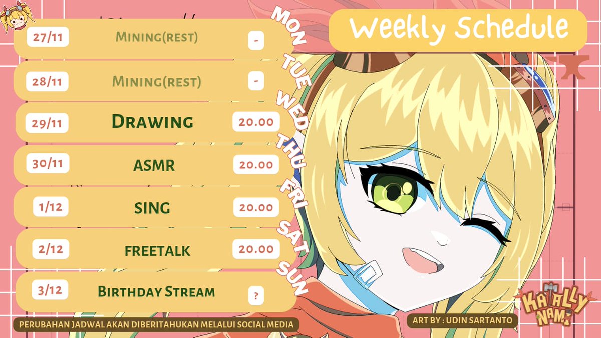 NamiVILITERA's tweet photo. skejul ges! oh iya buat birthday stream nya keknya bakal malem sih(?) aku harap kalian dateng ya! kehadiran kalian buat aku happy!
stream: #katalivenami
clip: #KataClip
fanname: #Allyance
art: #MewarNami
meme: #TawaNami
NSFW: #Namimisan https://t.co/quFnb0uBxo