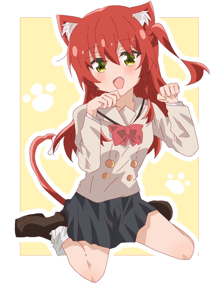 kita ikuyo 1girl animal ears tail cat ears red hair cat tail solo  illustration images