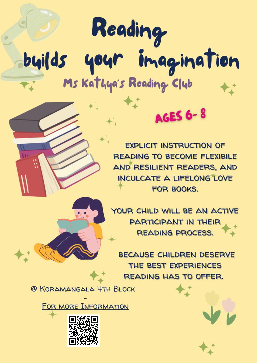 Mum taught elementary school for 15+ yrs across IB, British, & American curricula and is now starting a structured reading club in Koramangala to help kids fall in love with reading! She spent months blending the best of these curricula and curating books💜Parents, dm if keen! 📖