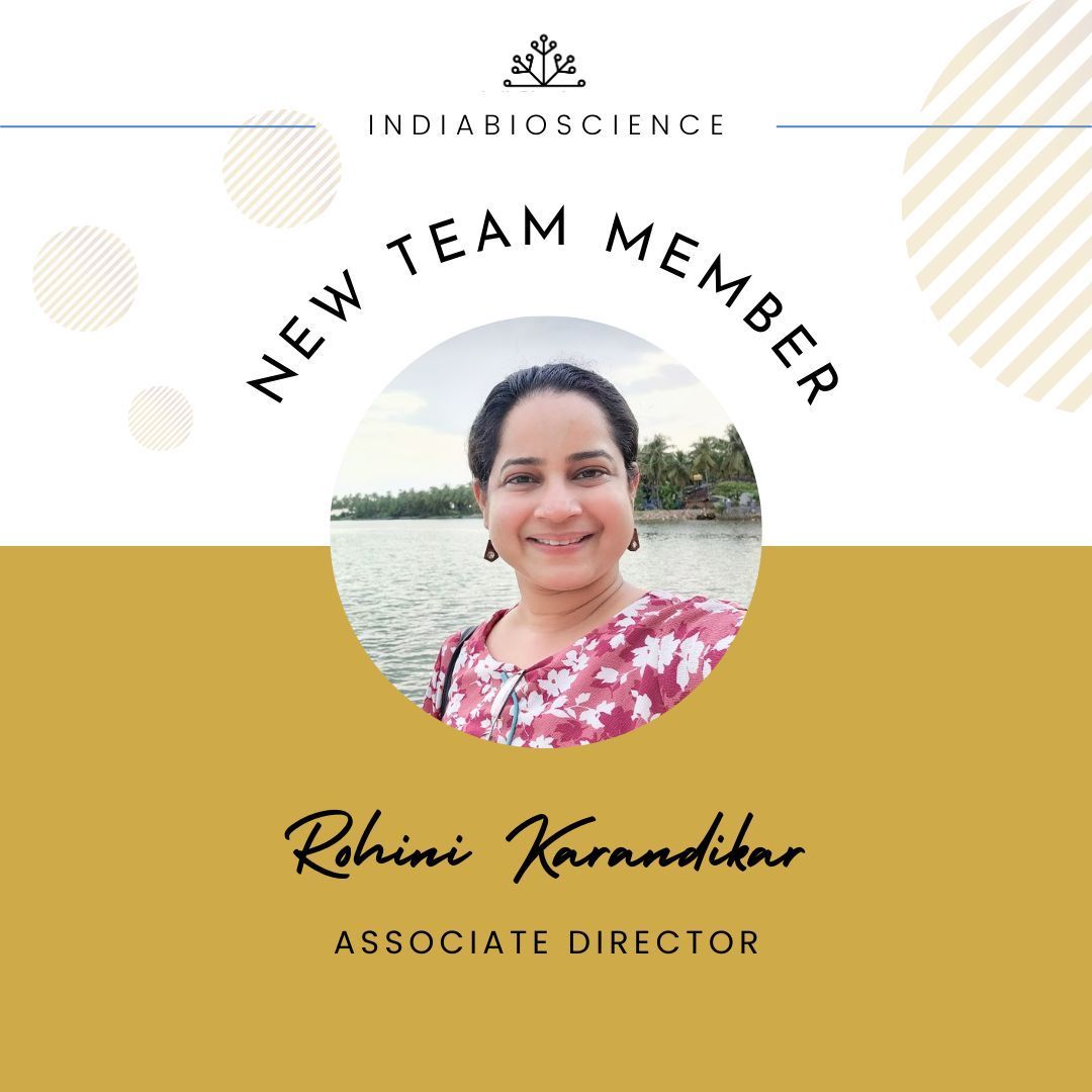 IndiaBioscience's tweet photo. We are excited to introduce our new team member, @rohinimd25 🎉 

Rohini joins us as the Associate Director of @IndiaBioscience. We can't wait to see her contributions to the IndiaBioscience team! Welcome, Rohini.

#MeetTheTeam #IndiaBioscience https://t.co/RIN1ThShUI