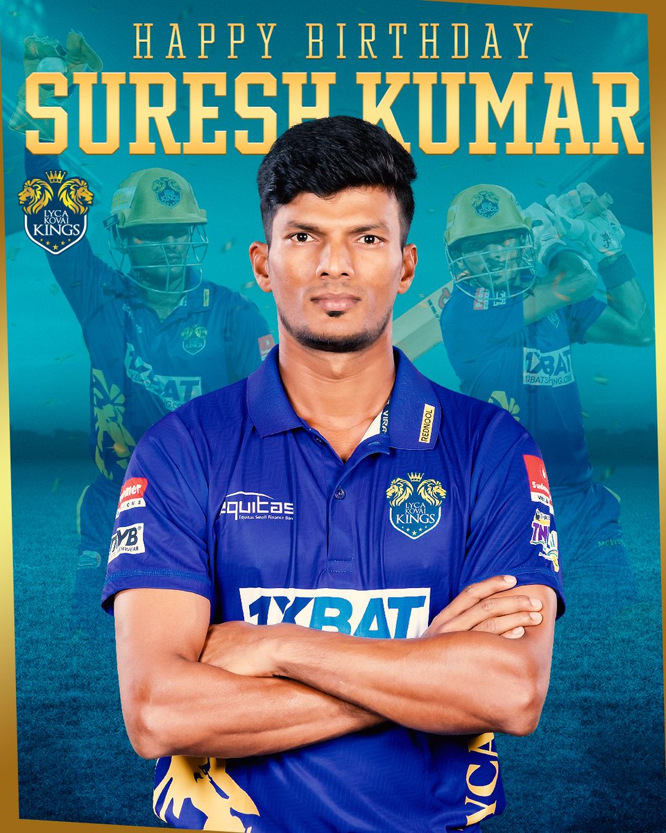 Happiest Birthday 🥳 to our hometown boy #SureshKumar 🤗✨ Be it opening an innings 🏏 or keeping the wickets 🧤 he does it to perfection! Wishing you another year filled with powerful strokes and safe catches! 🙌🔥 #LKK #LycaKovaiKings 👑 #TNPL 🏏