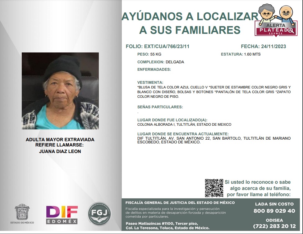 👵🏻👴🏼#AlertaPlateadaEdoméx | ¿Nos ayudas a compartir el siguiente boletín?
Si tienes alguna información, comunícate:  
☎️ | 800 89 02940 
Juntos podemos lograr que regrese a su hogar.