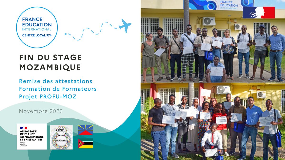 FeiLaReunion's tweet image. 🎓Remise des attestations de formation à nos stagiaires mozambicains. Leur engagement et enthousiasme ont ouvert de nouvelles perspectives. Félicitations à ces enseignants, ambassadeurs de la francophonie ! 🌟@FranceMaputo @FEI_sevres #FormationRéussie #EnseignementduFrançais