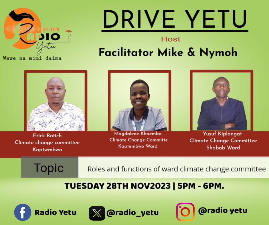 talktosave254's tweet photo. Our millstones on climate change adaptation, Mitigating and Resilience are being felt all over withing Nakuru county, Our Director will be hosted today at Radio Yetu to discuss pertinent issues on Environment and climate change. Tune in 89.2fm to learn more. #Pamojatrust#pamojatr https://t.co/c7yF2fsdlz