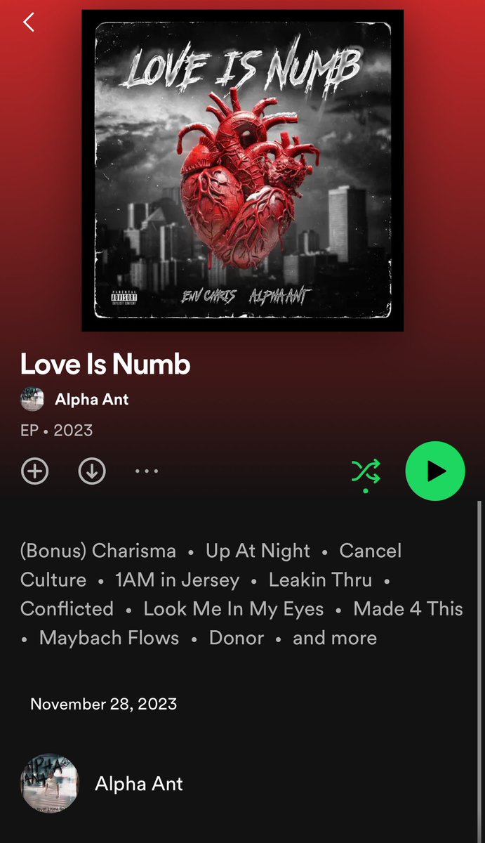 AlphaAntMusic's tweet photo. Love Is Numb Out Now On All Platforms ‼️

                           💿🥶🖤🎶
 Apple Music https://t.co/vl4lO8tYt1

Spotify https://t.co/JKiIdbQcpG

YouTube https://t.co/jYRBtrhtHG

TIDAL https://t.co/FEkArGlmkN

Amazon Music https://t.co/GrzmKPE92J

https://t.co/KWbKf51pjv https://t.co/WQ0uIvzw1e