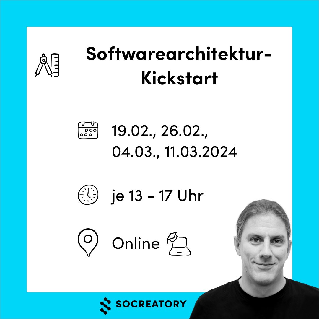 #SoftwareArchitektur Training ganz praktisch - ohne Folien 4 Einheiten über 4 Wochen online Software Architektur Kickstart socreatory.com/de/trainings/a…