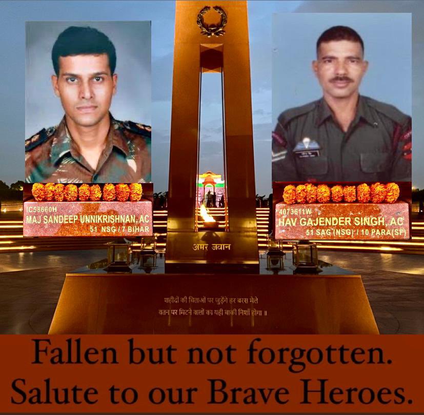 26/11 is synonymous with awe-inspiring gallantry exhibited by #Braves in a daring rescue operation, saving many lives before making the supreme sacrifice. We remember & honour Maj Sandeep Unnikrishnan, #AshokChakra & Hav Gajender Singh Bisht, #AshokChakra on their Balidaan Diwas.