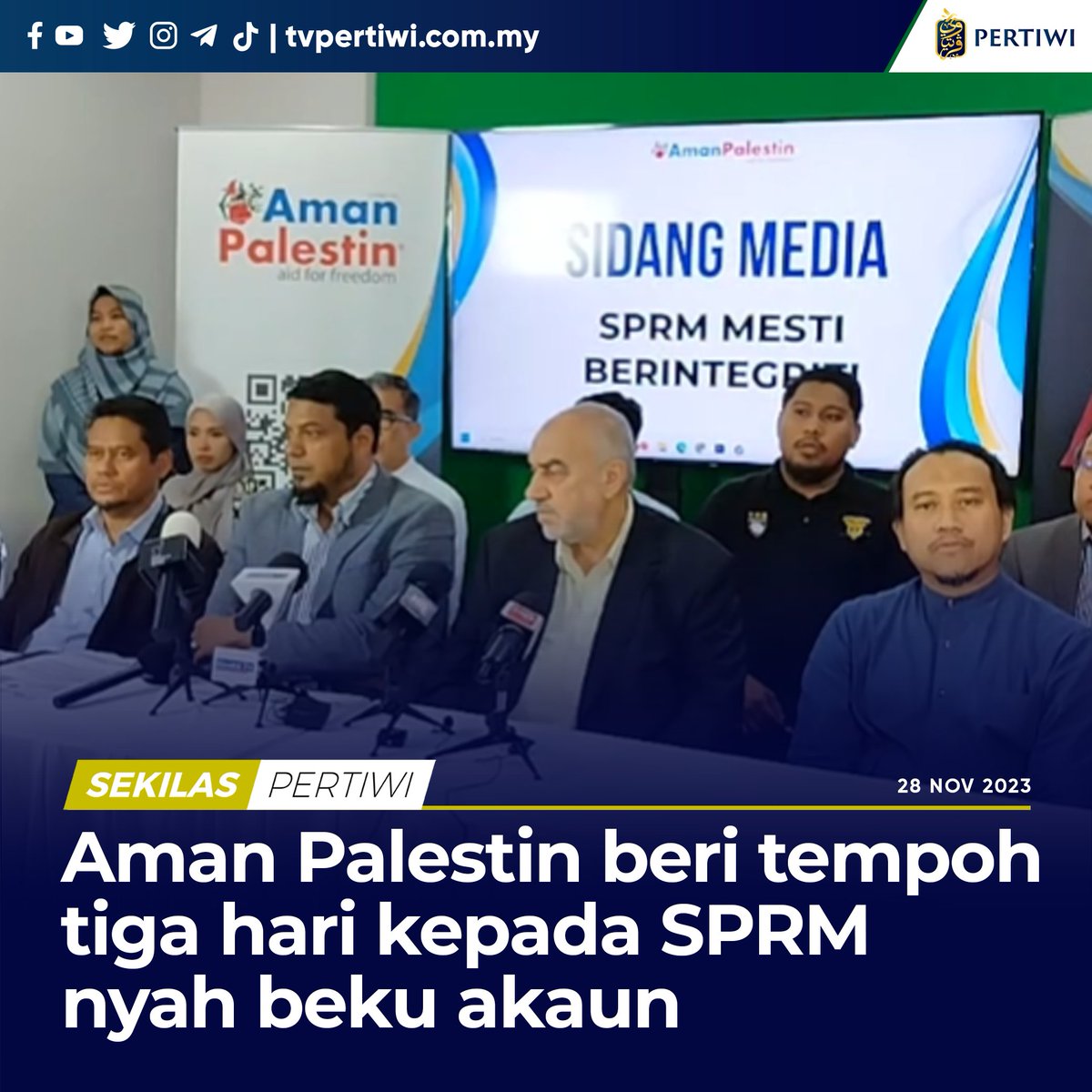 1. Aman Palestin Berhad (Aman Palestin) memberi tempoh tiga hari kepada Suruhanjaya Pencegahan Rasuah Malaysia (SPRM) untuk menyahbekukan akaun yang dibekukan sejak 23 November lalu.

#AmanPalestin