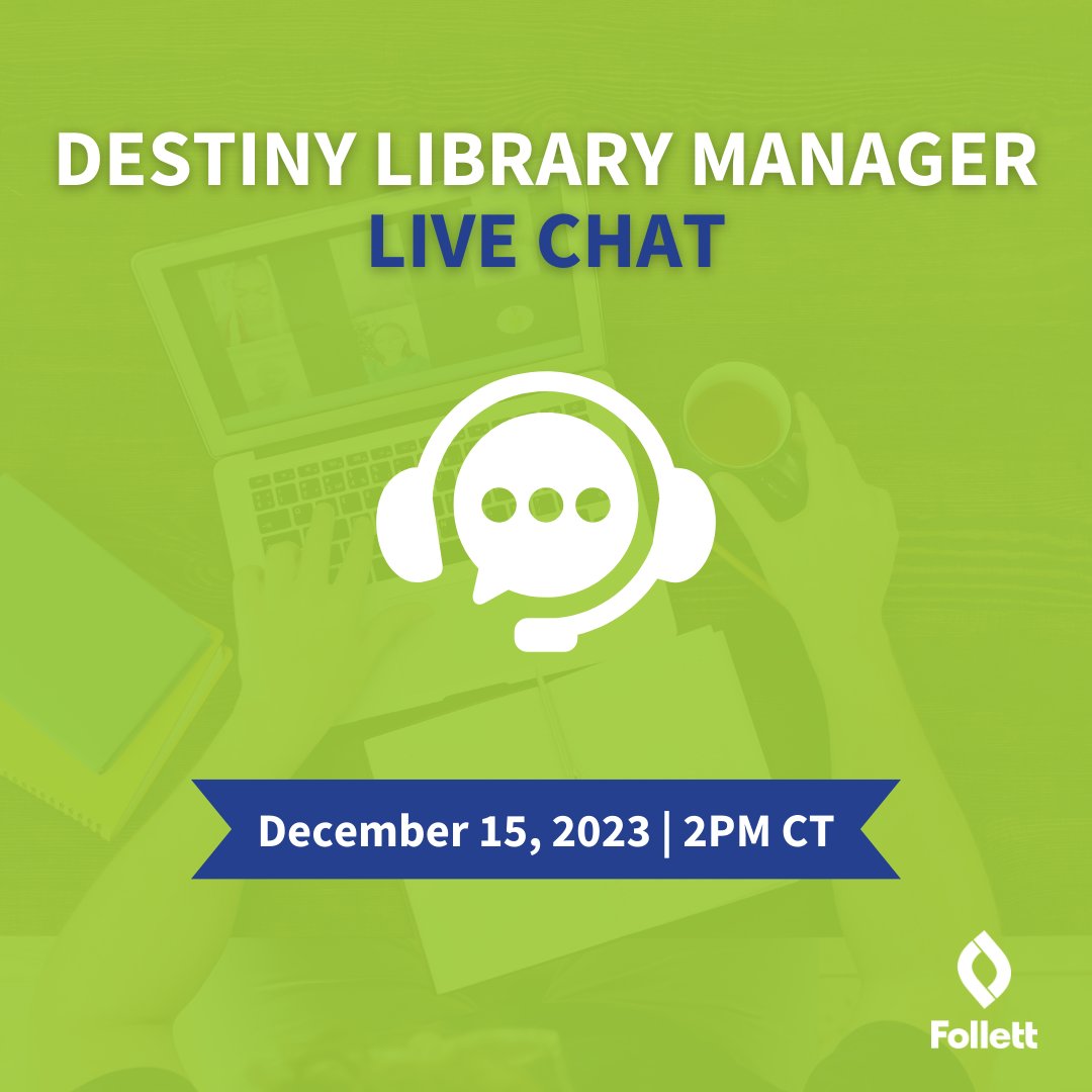 FollettSoftware's tweet image. We’ll be hosting an interactive #FollettWebinar all about #DestinyLibraryManager. You won’t want to miss the handy #LibraryManagement pointers our expert has for you! Register now to get links for the live chat and the recording afterwards: bit.ly/46jPMjc