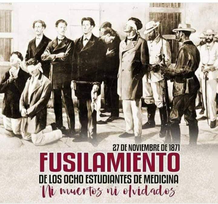 DayaniResco's tweet photo. Desde la Universidad de Ciencias Médicas de Matanzas   hacemos un homenaje al Aniversario 152 del Fusilamiento de los ocho Estudiantes de Medicina el 27 de noviembre de 1871 ✊🏻🇨🇺✊🏻
@FeuMtz @ucmm_rector @FeuCuba #feu_ucmmtz #presidentefeuucmmatanzas #matancerosenvictoria https://t.co/ZrPoQHT2HN